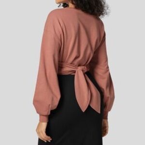 HALARA Round Neck Bishop Sleeve Crossover Tie-Back Sweater